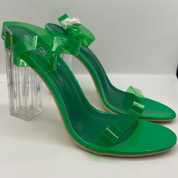 CAPE ROBBIN Maria-2 green transparent peep toe clear block heel sandals - Picture 12 of 12